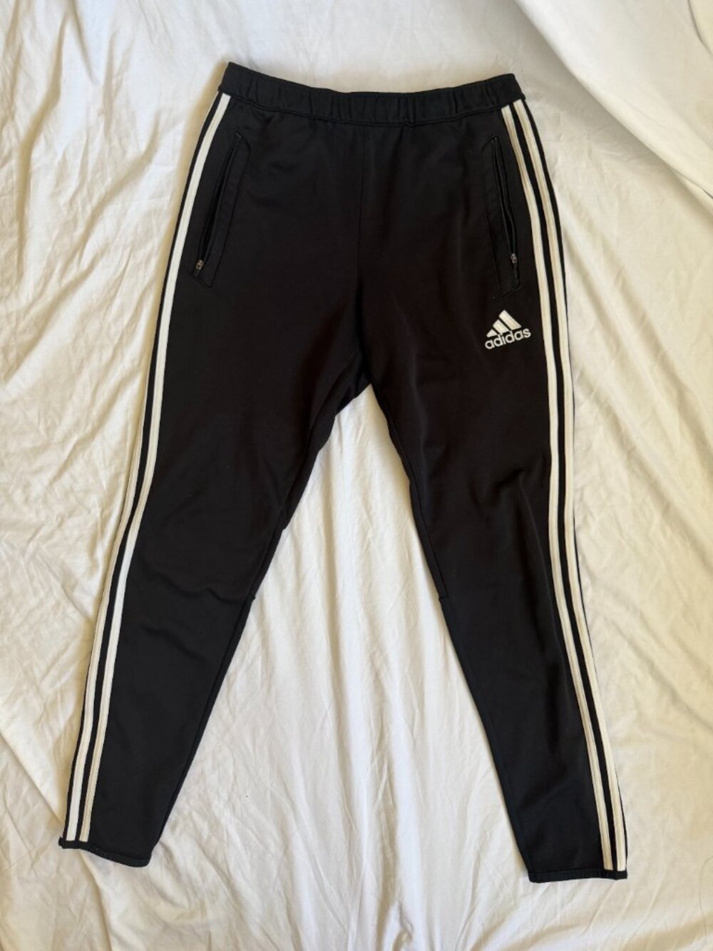 Adidas Women's Black 3-Stripes Slim Fit Track Pants Tapered Zip Pocket Athletic